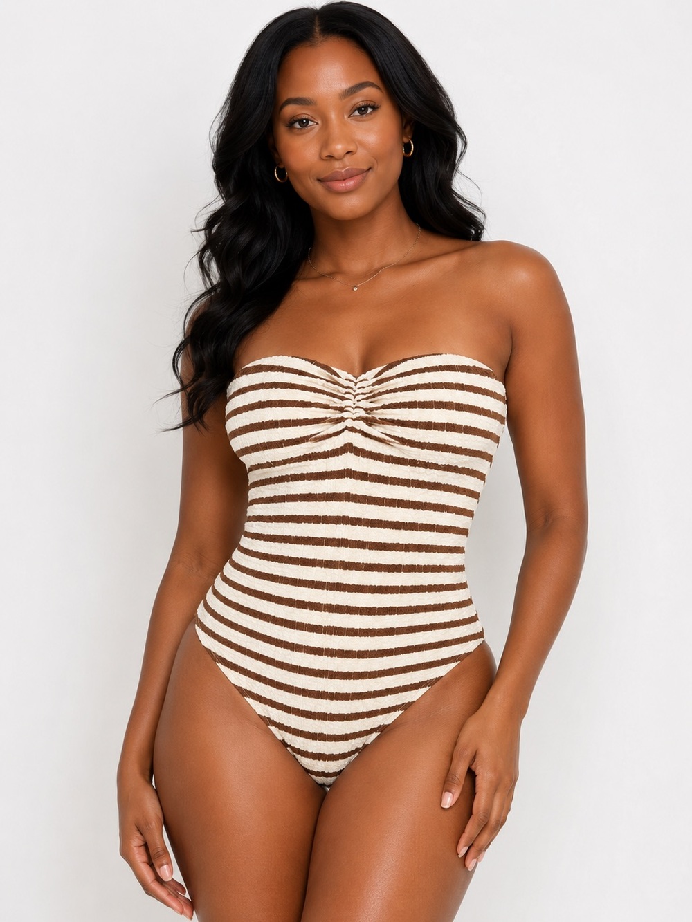 gaze Brown & Cream Striped Strapless Bodysuit